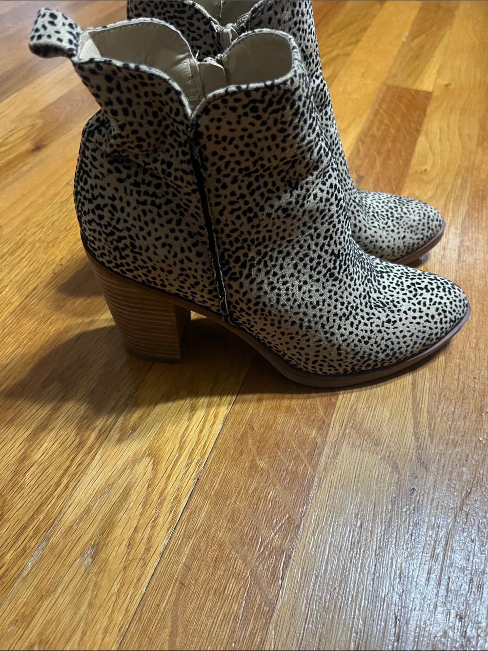 MIA Leopard-Print Ankle Booties in Beige and Black